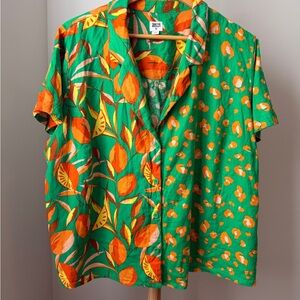 Tabitha Brown x Target Green Orange Leopard Print Shirt Siz 2XL Linen Blend Top